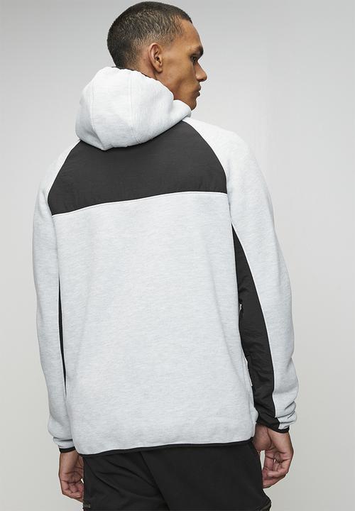 Brave Soul - A  Raglan Sleeve Higher Neck Piece Hood  Zip Through - Lt Grey Marl / Jet Black