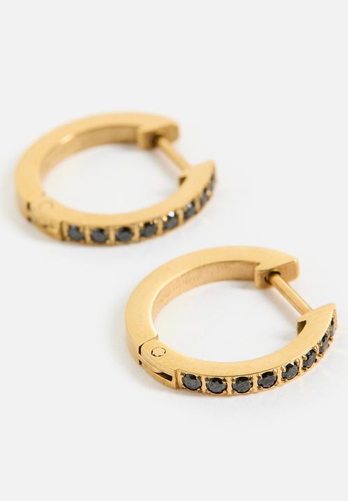 Zoe on Trend - Hoop Earrings 15mm with Black CZ- Gold