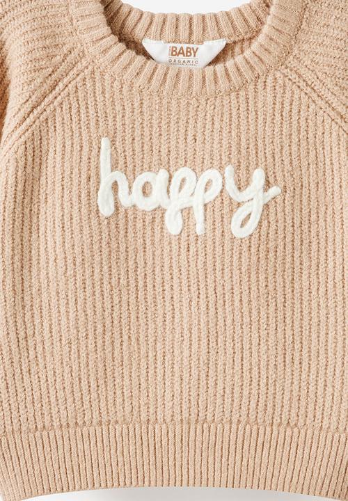 Cotton On - Organic Knit Sweater - Latte Cream/Happy