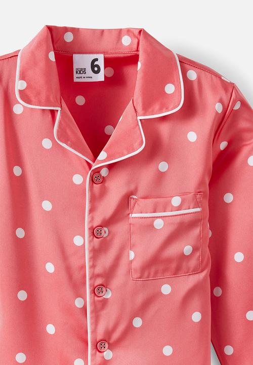 Cotton On - Lullaluxe Long Sleeve Pj Set - Coral Red/Aria Spot