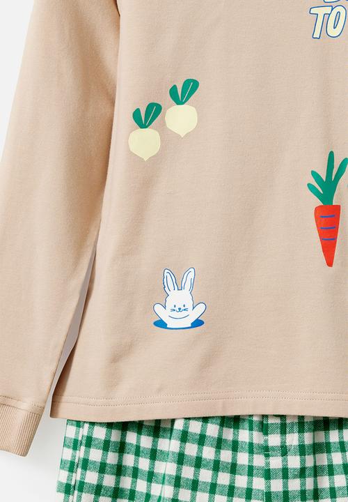 Cotton On - Cute Bunny Long Short Pj Set - Latte Cream/ Born To Hop
