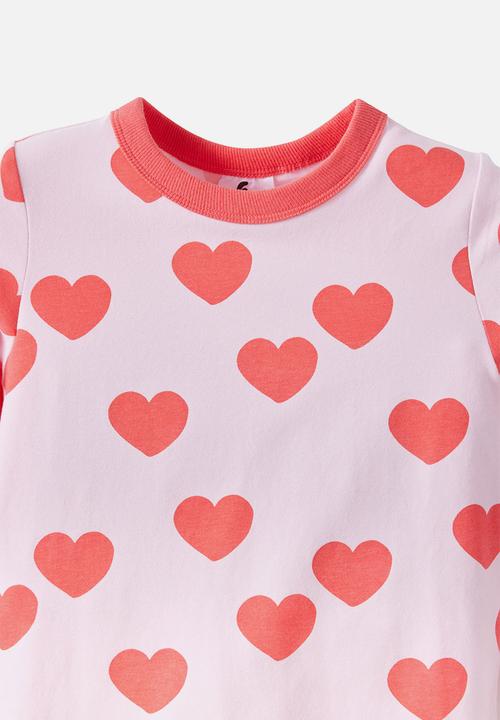 Cotton On - Dreamdrift Long Sleeve Pj Set - Tea Party Pink/Scattered Hearts