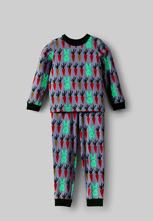 Cotton On - Dreamdrift Long Sleeve Pj Set - Ice Blue/Bunny Carrot Glow