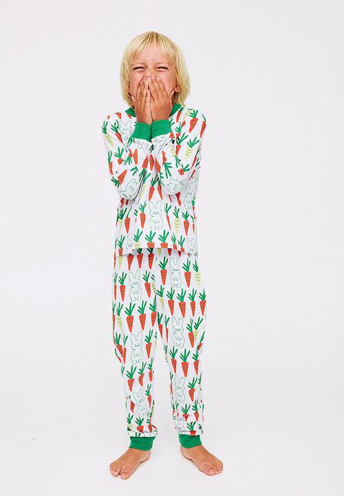 Cotton On - Dreamdrift Long Sleeve Pj Set - Ice Blue/Bunny Carrot Glow
