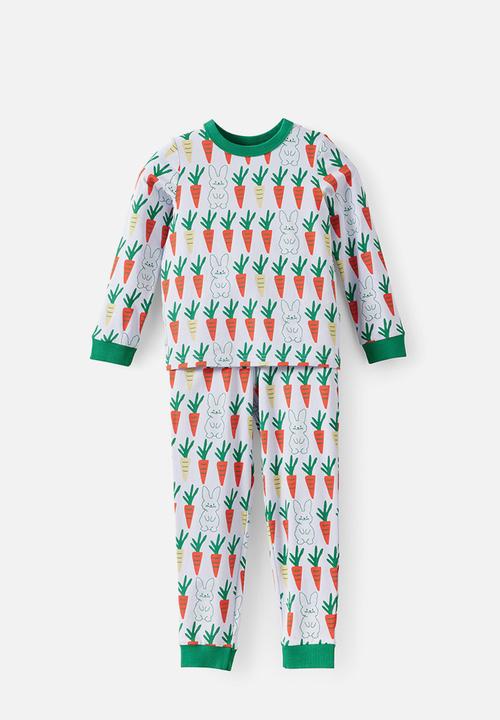 Cotton On - Dreamdrift Long Sleeve Pj Set - Ice Blue/Bunny Carrot Glow