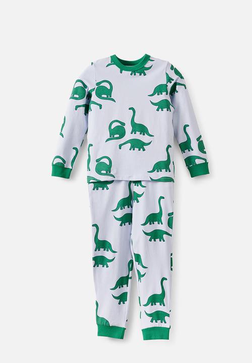 Cotton On - Dreamdrift Long Sleeve Pj Set - Ice Blue/Dinos Glow