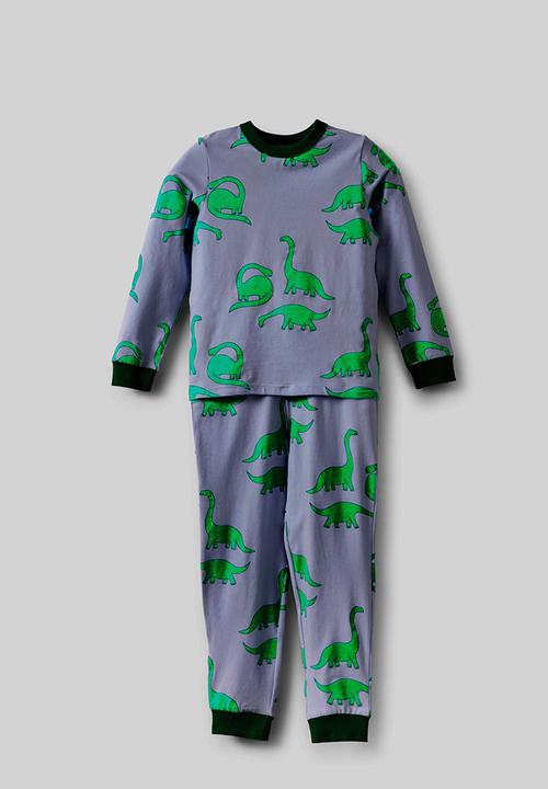 Cotton On - Dreamdrift Long Sleeve Pj Set - Ice Blue/Dinos Glow