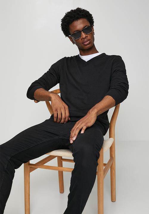 Brave Soul - V Neck Jumper - Jet Black