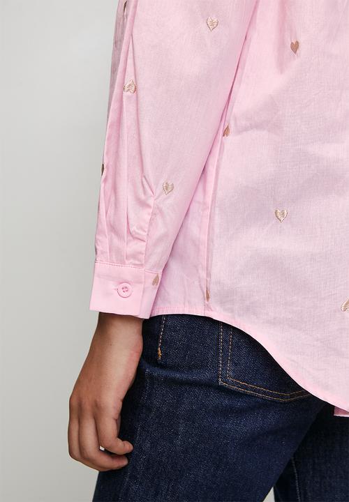 Stella Morgan - Ls Boyfriend Shirt With All Over Heart Embroidery - Light Pink