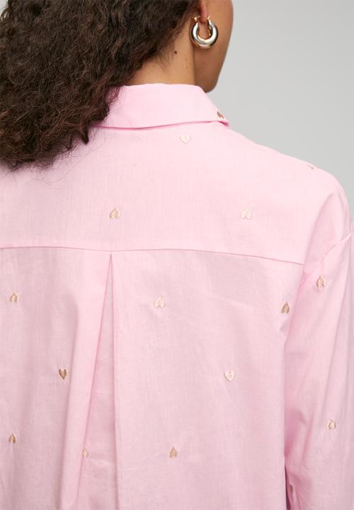 Stella Morgan - Ls Boyfriend Shirt With All Over Heart Embroidery - Light Pink