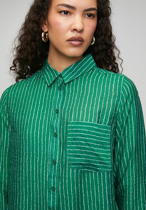 Stella Morgan - Ls Sheer Stripe Button Through With Collar Blouse - Green