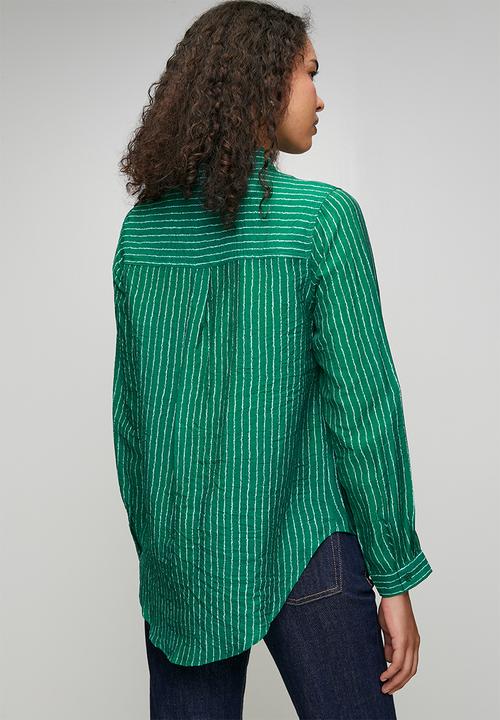 Stella Morgan - Ls Sheer Stripe Button Through With Collar Blouse - Green