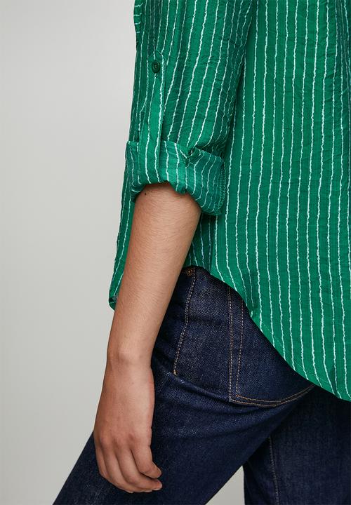 Stella Morgan - Ls Sheer Stripe Button Through With Collar Blouse - Green