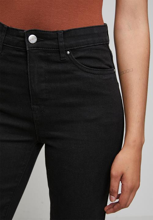 Izabel London - High Waisted Straight Leg Denim Jean Inside Hugger Elastic - Black