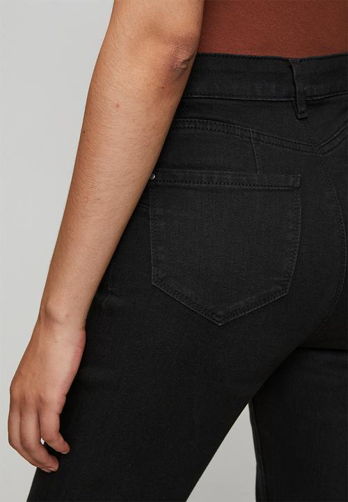Izabel London - High Waisted Straight Leg Denim Jean Inside Hugger Elastic - Black