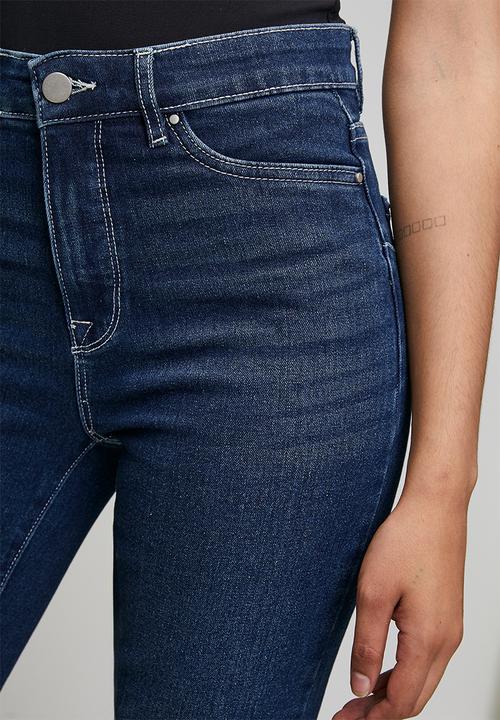Izabel London - High Waisted Straight Leg Denim Jean Inside Hugger Elastic - Dark Denim