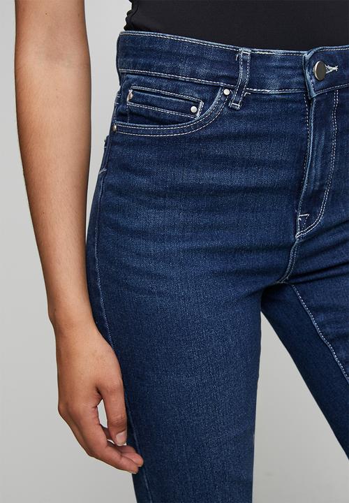 Izabel London - High Waisted Straight Leg Denim Jean Inside Hugger Elastic - Dark Denim