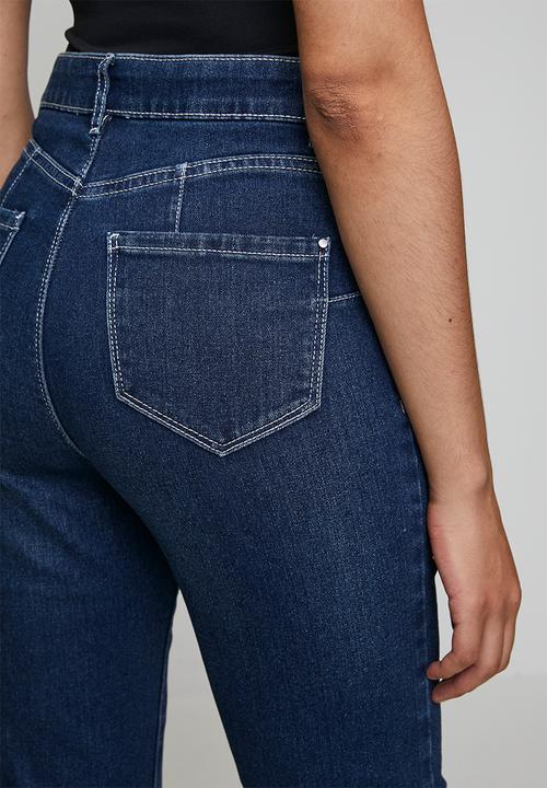 Izabel London - High Waisted Straight Leg Denim Jean Inside Hugger Elastic - Dark Denim