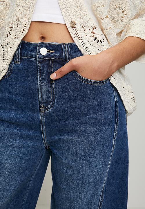 MANDI - High Waist Wide Leg Pant With Waisted Side Seam - Dark Denim