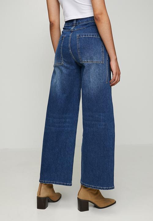 MANDI - High Waist Wide Leg Pant With Waisted Side Seam - Dark Denim