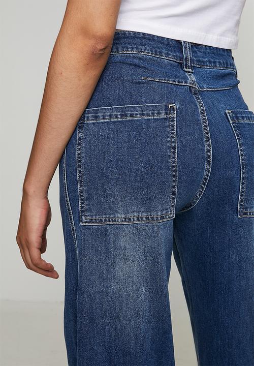 MANDI - High Waist Wide Leg Pant With Waisted Side Seam - Dark Denim