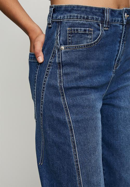 MANDI - High Waist Wide Leg Pant With Waisted Side Seam - Dark Denim