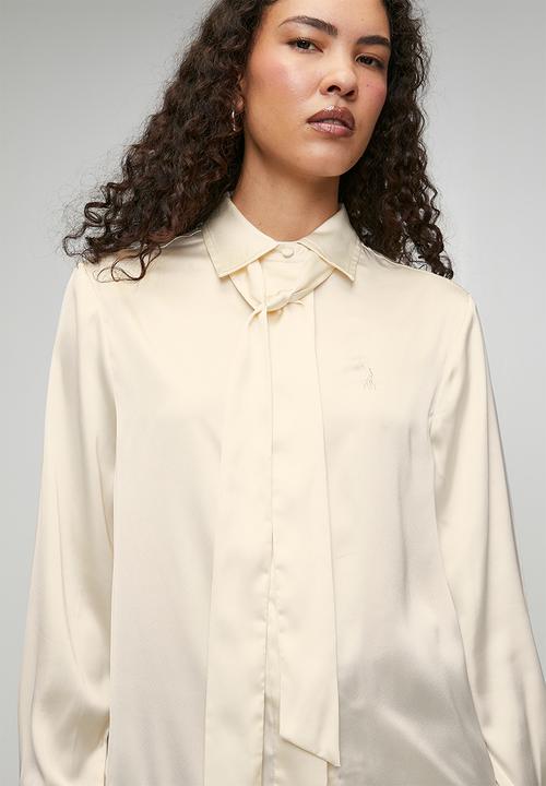 POLO - Wmn Macey Long Sleeve Tie Blouse - Birch