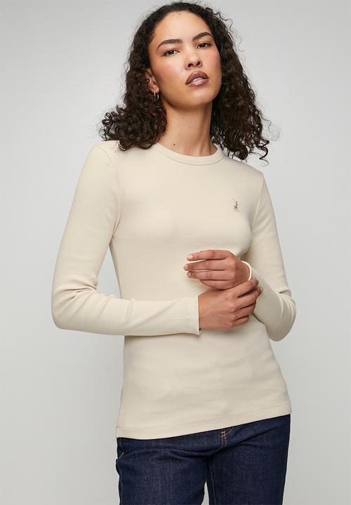 POLO - Wmn Mia Long Sleeve Ribbed T-Shirt - Oatmeal