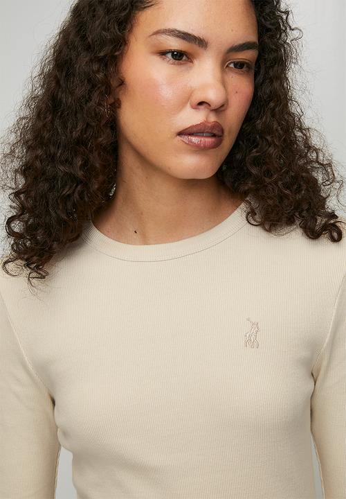 POLO - Wmn Mia Long Sleeve Ribbed T-Shirt - Oatmeal