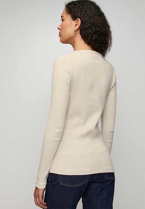 POLO - Wmn Mia Long Sleeve Ribbed T-Shirt - Oatmeal