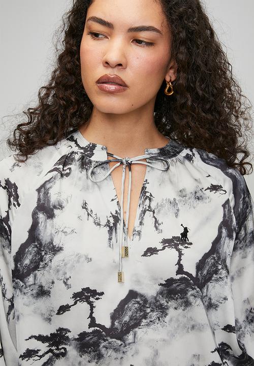 POLO - Wmn Mya Long Sleeve Printed Blouse - Black & Grey
