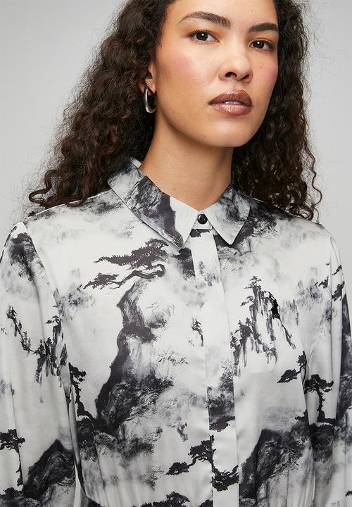 POLO - Wmn Mila Long Sleeve Printed Dress - Grey & Black