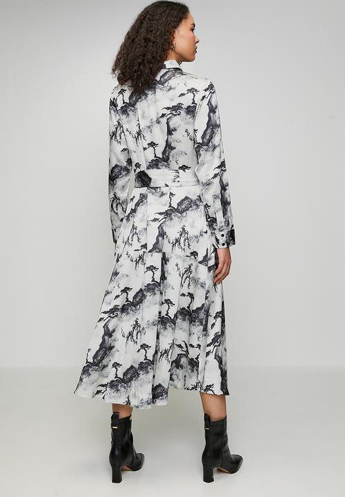 POLO - Wmn Mila Long Sleeve Printed Dress - Grey & Black