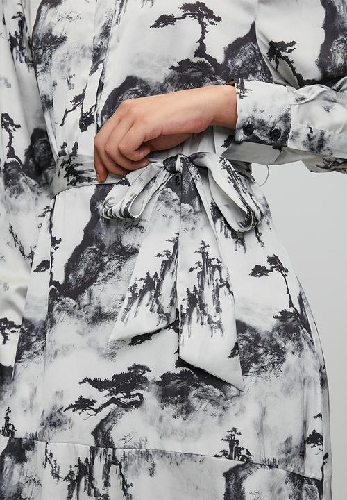 POLO - Wmn Mila Long Sleeve Printed Dress - Grey & Black
