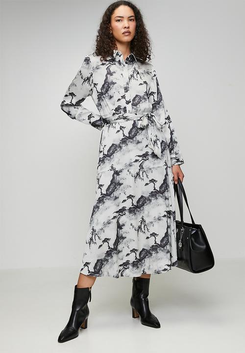 POLO - Wmn Mila Long Sleeve Printed Dress - Grey & Black