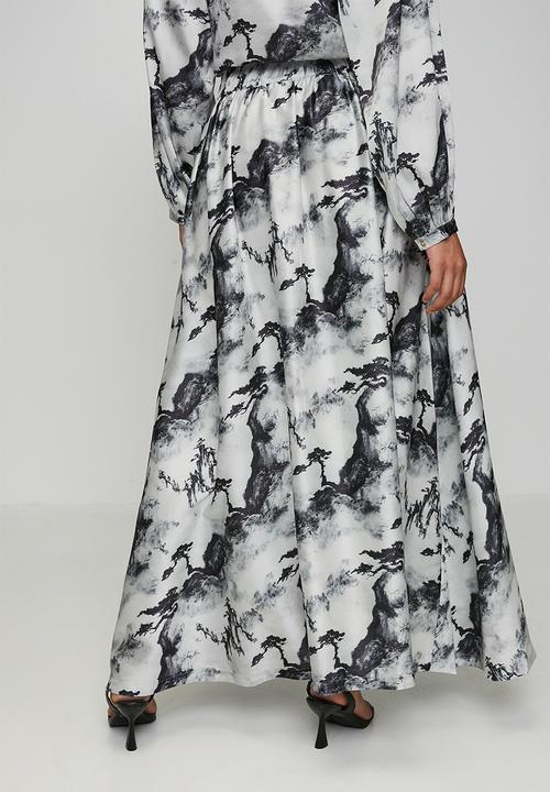 POLO - Wmn Layla Printed Skirt - Black & Grey