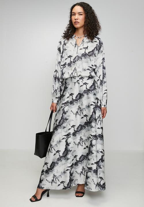 POLO - Wmn Layla Printed Skirt - Black & Grey