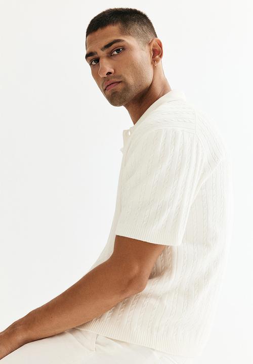 H&M - Regular fit cable-knit short-sleeved shirt - cream
