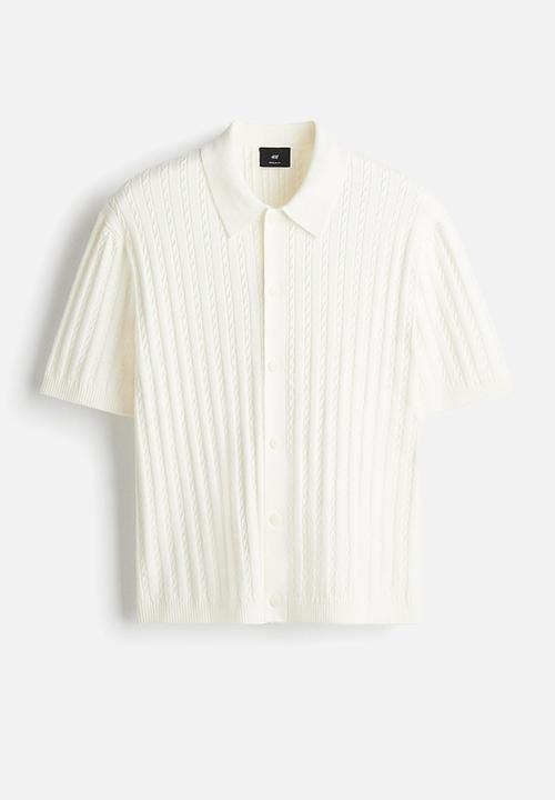 H&M - Regular fit cable-knit short-sleeved shirt - cream