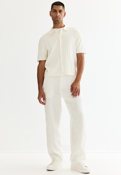 H&M - Regular fit cable-knit short-sleeved shirt - cream