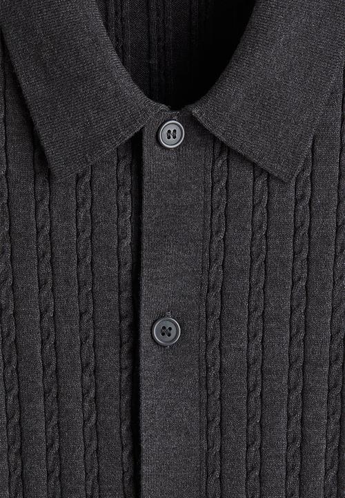 H&M - Regular fit cable-knit short-sleeved shirt - dark grey