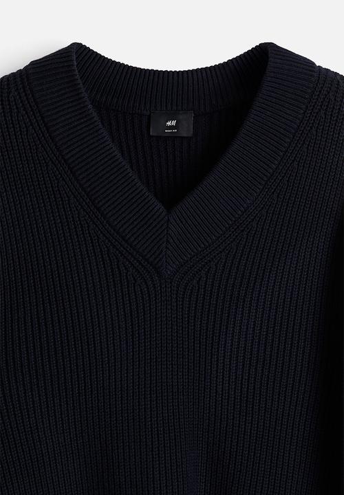 H&M - Boxy fit rib-knit jumper - navy blue/white