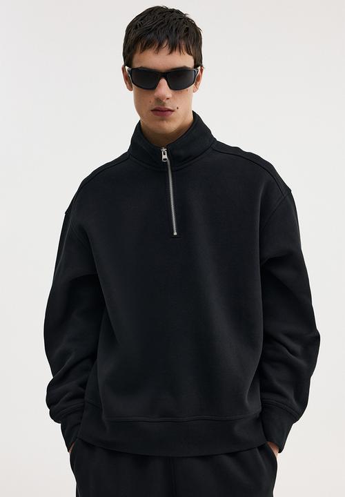 Loose fit zip-top sweatshirt - black - 1245648007