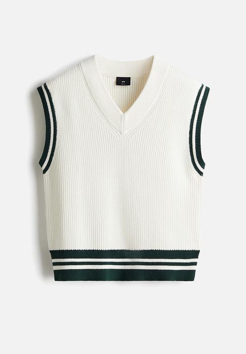 Boxy fit rib-knit sweater vest - white/dark green - 1303009001