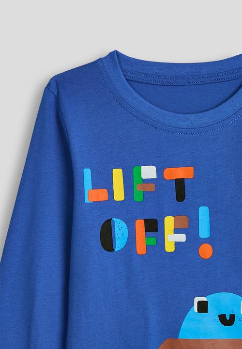 Pop Candy - Space graphic pj set with slogan - true blue/lift off
