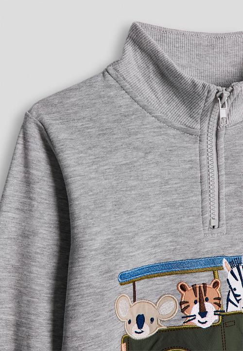 Pop Candy - Zip-up sweatshirt with patch embroidered graphic - grey