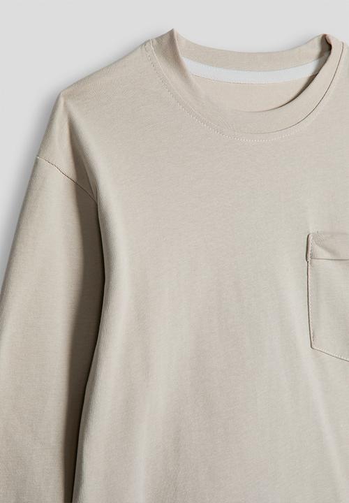 Pop Candy - Long sleeve tee with patch pocket - beige