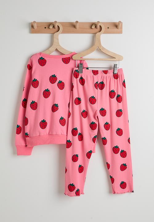 Pop Candy - Sweat top & lettuce hem leggings - pink/strawberry aop