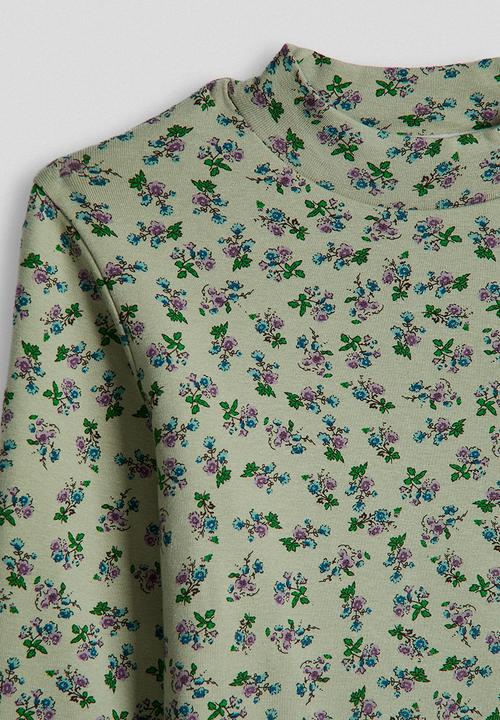 Pop Candy - Ditsy floral turtleneck top - khaki green