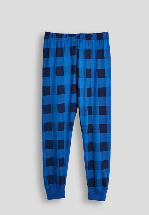 Pop Candy - Embroidered dino placement print pj set - blue/blue gingham